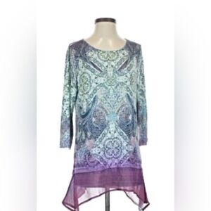 ONE WORLD Purple and Blue Patterned Tunic